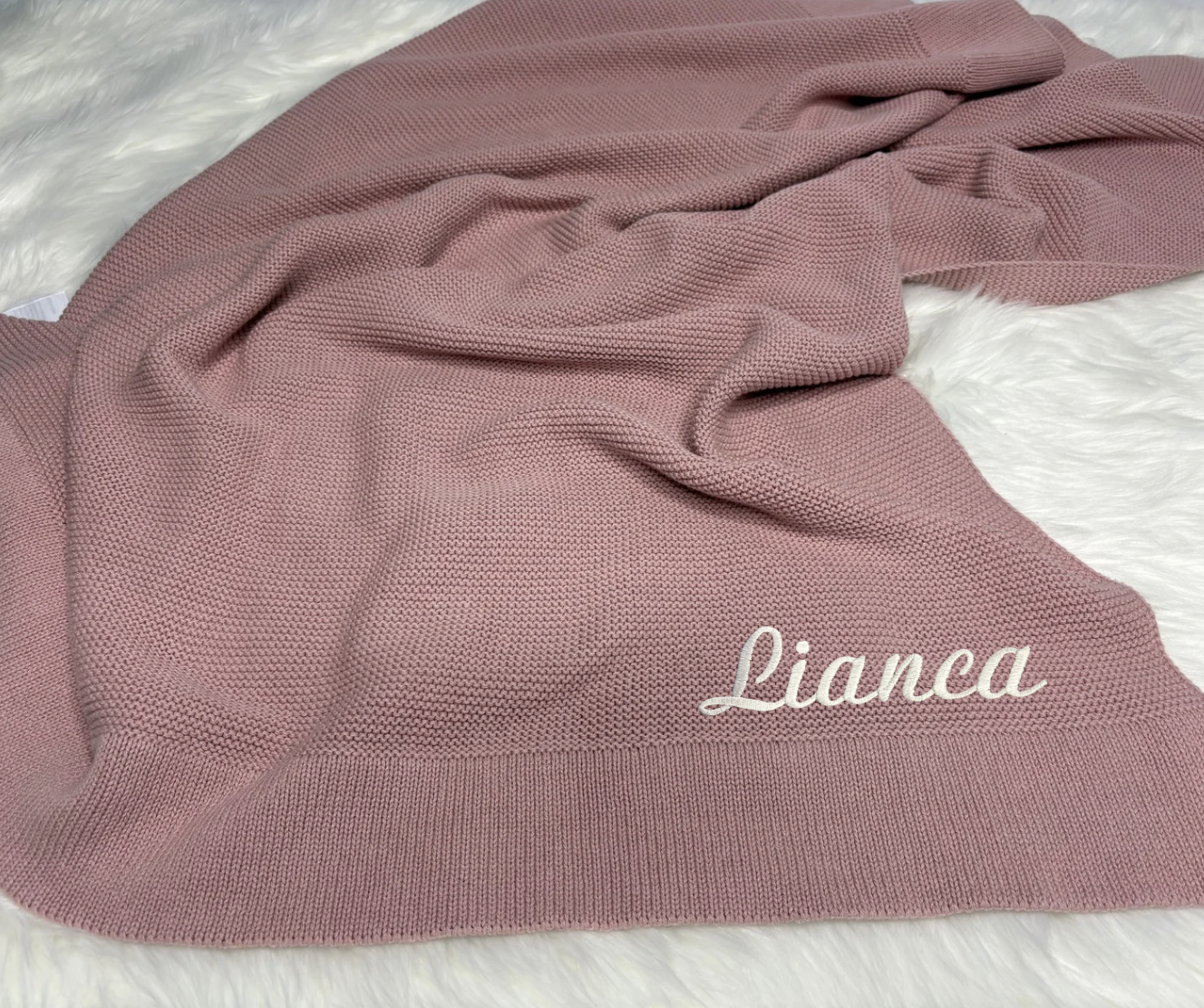 Dusky Pink Soft Knit Baby Blanket - Personalized